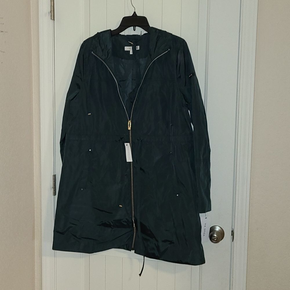 Via Spiga zip front anorak w/ adjustable sleeve water repellent in dark jade - Picture 2 of 5
